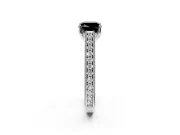 Solitaire Engagement Ring Setting for Fancy Black Cushion Cut Center with Engraved Pave Band and Prong Head in Sterling Silver