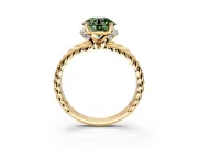 Halo Engagement Ring Setting for Fancy Green Round Cut Center with Rope Twist Split Shank and Prong Head in Yellow Gold