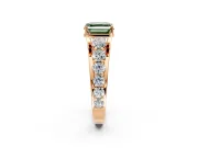 Solitaire Engagement Ring Setting for Fancy Green Asscher Cut Center with Graduated Shared Prongs and Prong Head in Rose Gold