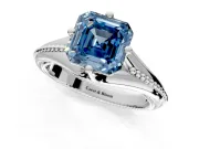 Solitaire Engagement Ring Setting for Fancy Blue Asscher Cut Center with Milgrain Cathedral Band and Prong Head in Platinum