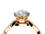 Solitaire Engagement Ring Setting for Marquise Center with Accented Twist Band and Leaf Prong Head in Yellow Gold