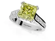 Solitaire Engagement Ring Setting for Fancy Yellow Princess Cut Center with Channel Band and Double Claw Prong Head in White Gold