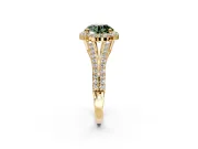 Halo Engagement Ring Setting for Fancy Green Round Cut Center with Pave Split Shank and Prong Head in Yellow Gold