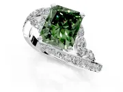 Solitaire Engagement Ring Setting for Fancy Green Radiant Cut Center with Pave Bypass Twist Band and Prong Head in White Gold