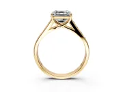 Solitaire Engagement Ring Setting for Asscher Cut Center with Round Cut Channel Band and Prong Head in Yellow Gold