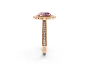 Milgrain Halo Engagement Ring Setting for Fancy Pink Round Cut Center with Bezel Point Accents and Prong Head in Rose Gold
