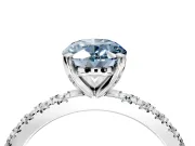 Solitaire Engagement Ring Setting for Fancy Blue Oval Center with Fine Pave Band and Claw Prong Head in White Gold