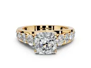 Solitaire Engagement Ring Setting for Cushion Cut Center with Graduated Shared Prongs and Prong Head in Yellow Gold
