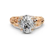Solitaire Engagement Ring Setting for Oval Center with Filigree Accent Basket and Prong Head in Rose Gold