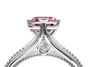 Solitaire Engagement Ring Setting for Fancy Pink Asscher Cut Center with Milgrain Cathedral Band and Prong Head in Sterling Silver