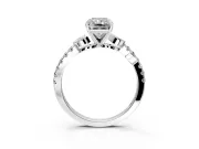 Leaf Motif Engagement Ring Setting for Radiant Cut Center with Pave Band and Prong Head in Sterling Silver