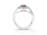 Bezel-Framed Halo Engagement Ring Setting for Fancy Pink Radiant Cut Center with Pave Band and Prong Head in White Gold