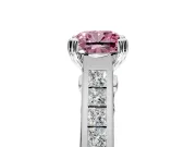 Solitaire Engagement Ring Setting for Fancy Pink Cushion Cut Center with Channel Band and Double Claw Prong Head in Platinum