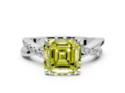 Crossover Engagement Ring Setting for Fancy Yellow Asscher Cut Center with Pave and Plain Strands and Prong Head in Platinum