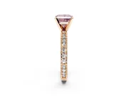 Solitaire Engagement Ring Setting for Fancy Pink Princess Cut Center with Milgrain-Edged Pave Band and Prong Head in Rose Gold