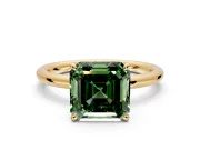 Hidden Halo Engagement Ring Setting for Fancy Green Asscher Cut Center with Thin Rounded Band and Prong Head in Yellow Gold