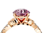 Leaf Motif Engagement Ring Setting for Fancy Pink Round Cut Center with Pave Band and Prong Head in Rose Gold