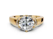 Solitaire Engagement Ring Setting for Round Cut Center with Wide Band, Pave Collar and Prong Head in Yellow Gold