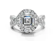 Halo Engagement Ring Setting for Asscher Cut Center with Pave Infinity Twist Band and Prong Head in Sterling Silver