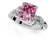 Solitaire Engagement Ring Setting for Fancy Pink Radiant Cut Center with Marquise Accent Twist Band and Prong Head in Platinum