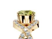 Halo Engagement Ring Setting for Fancy Yellow Oval Center with Pave Infinity Twist Band and Prong Head in Yellow Gold