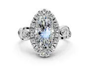 Halo Engagement Ring Setting for Marquise Center with Open Scroll Shoulders and Prong Head in Sterling Silver
