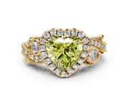 Milgrain Halo Engagement Ring Setting for Fancy Yellow Heart-Shaped Center with Shoulder Bezels and Prong Head in Yellow Gold