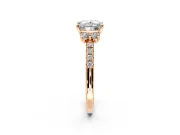 Paired Accent Engagement Ring Setting for Princess Cut Center with Pave Band and Prong Head in Rose Gold