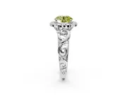 Halo Engagement Ring Setting for Fancy Yellow Round Cut Center with Open Scroll Shoulders and Prong Head in Sterling Silver