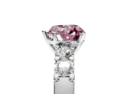 5 Stone Engagement Ring Setting for Fancy Pink Heart-Shaped Center with Plain Band and Prong Head in White Gold