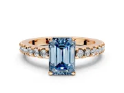 Solitaire Engagement Ring Setting for Fancy Blue Emerald Cut Center with Single Row Accent Band and Prong Head in Rose Gold