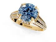 Solitaire Engagement Ring Setting for Fancy Blue Round Cut Center with Accented Split Shank and Prong Head in Yellow Gold