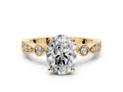 Solitaire Engagement Ring Setting for Oval Center with Milgrain Bezel Accents and Prong Head in Yellow Gold