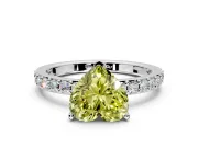 Solitaire Engagement Ring Setting for Fancy Yellow Heart-Shaped Center with Round Cut Pave Band and Prong Head in Platinum