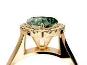 Halo Engagement Ring Setting for Fancy Green Heart-Shaped Center with Square Band and Prong Head in Yellow Gold