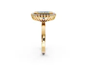 Halo Engagement Ring Setting for Fancy Blue Radiant Cut Center with Milgrain Bezel Rim, Plain Band and Prong Head in Yellow Gold