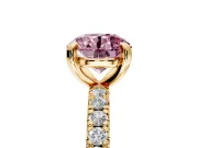 Solitaire Engagement Ring Setting for Fancy Pink Round Cut Center with Shared-Prong Accents and Prong Head in Yellow Gold