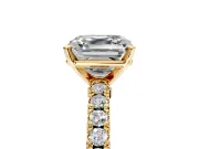 Solitaire Engagement Ring Setting for Asscher Cut Center with Single Row Accent Band and Prong Head in Yellow Gold