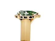 Halo Engagement Ring Setting for Fancy Green Pear-Shaped Center with Knife Ridge Cathedral Band and Prong Head in Yellow Gold