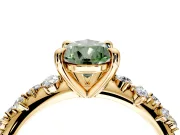 Solitaire Engagement Ring Setting for Fancy Green Pear-Shaped Center with Trailing Leaf Accent Band and Prong Head in Yellow Gold