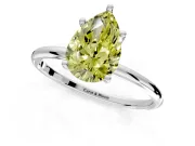 Solitaire Engagement Ring Setting for Fancy Yellow Pear-Shaped Center with Straight Thin Band and Prong Head in Platinum