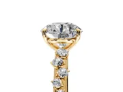 Cluster Engagement Ring Setting for Round Cut Center with Round Cut Accent Band and Prong Head in Yellow Gold