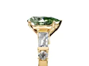 Bar-Set Engagement Ring Setting for Fancy Green Pear-Shaped Center with Tapered Baguette Accents and Prong Head in Yellow Gold