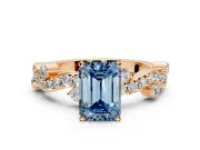 Solitaire Engagement Ring Setting for Fancy Blue Emerald Cut Center with Bar-Station Pave Twist and Prong Head in Rose Gold