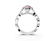 Halo Engagement Ring Setting for Fancy Pink Pear-Shaped Center with Twist Band and Prong Head in Platinum