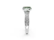Solitaire Engagement Ring Setting for Fancy Green Radiant Cut Center with Multi-Row Pave Accents and Basket Head in White Gold