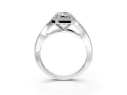 Halo Engagement Ring Setting for Radiant Cut Center with Pave Split Shank and Prong Head in White Gold