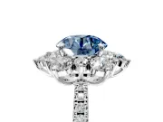 Floral Halo Engagement Ring Setting for Fancy Blue Round Cut Center with Pave Accents and Prong Head in Sterling Silver