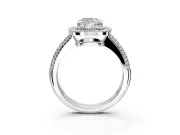 Milgrain Halo Engagement Ring Setting for Cushion Cut Center with Three-Sided Pave Band and Prong Head in Sterling Silver