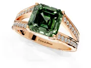 Split Shank Engagement Ring Setting for Fancy Green Asscher Cut Center with Pave Split Shank and Prong Head in Rose Gold
